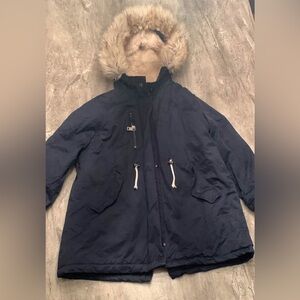 Zara Kids Navy Parka with Faux Fur Hood